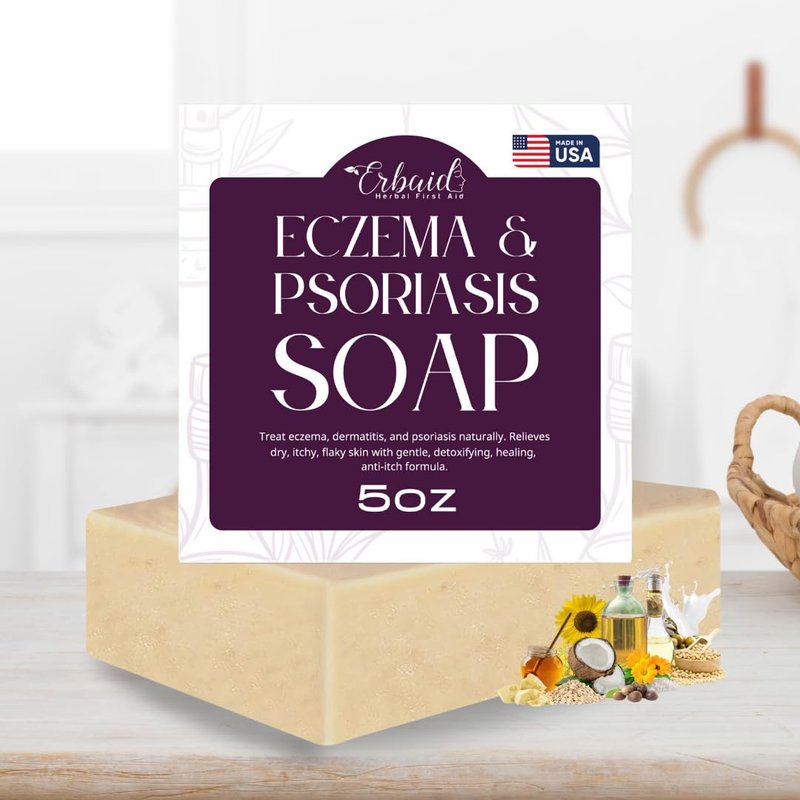 Eczema Soap Bar for Face and Body – All Natural Dermatitis, Psoriasis Treatment for Dry Itchy Sensitive Skin Relief – Gentle Detoxifying, Healing, Anti-Itch, Oatmeal Goat Milk Wash for Kids, & Adults