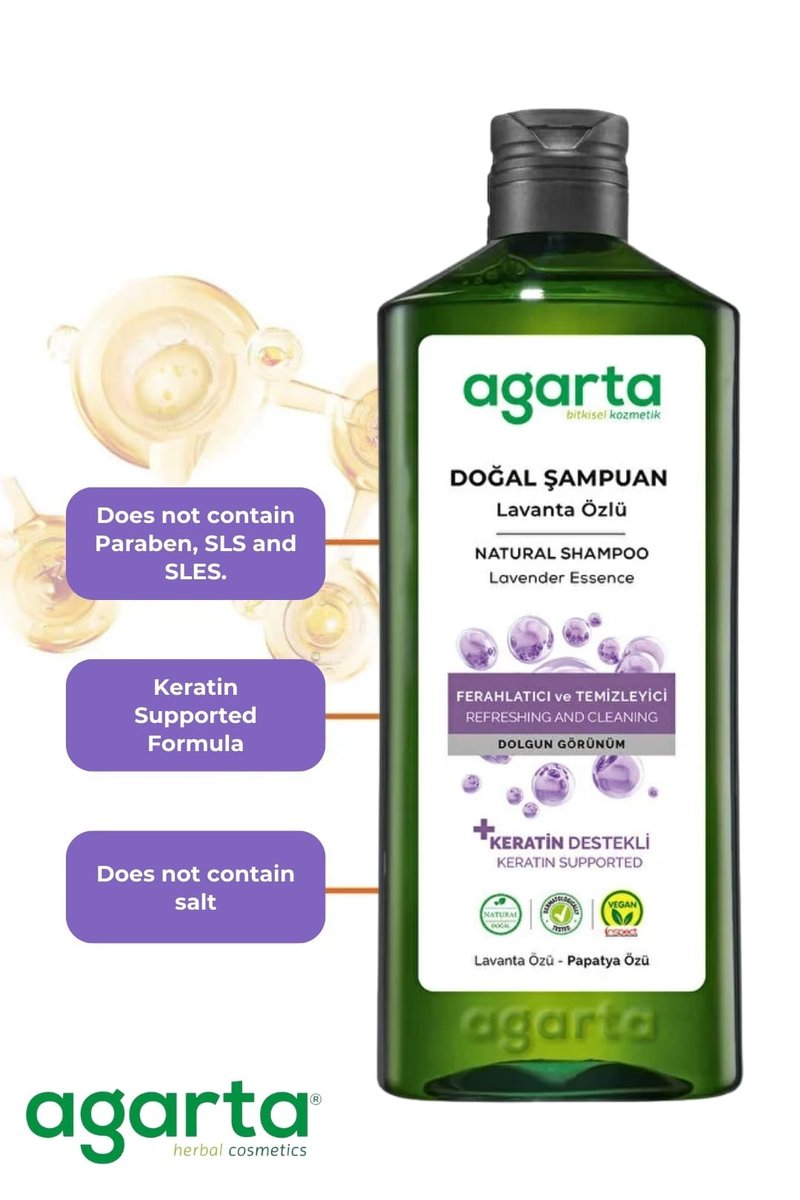 Agarta Lavender Shampoo – Botanical Hair Care Shampoo with Lavender Extract for Softness & Shine, Vegan Clean Formula – 14 fl oz