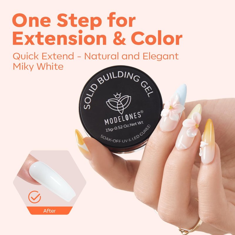modelones 3D Sculpting Gel, Milky White Solid Nail Builder Hard Gel for Nail Art Molding & Extensions for Chrome Powder, Spring Nails Glitter Polish Home DIY Manicure, U V Lamp Needed