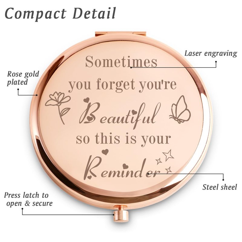 MLLXX Inspirational Gifts for Women Girl, Personalized Gift for Adult Teen, Compact Mirror for Friend Sister Daughter Wife Mom, Birthday Graduation Mothers Day Basket Stuffers