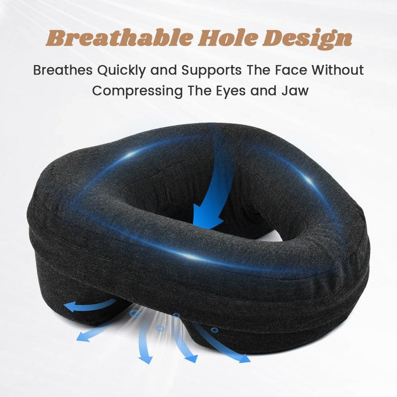 Kakalote Massage Headrest for Bed, Ergonomic Memory Foam Massage Pillow Face Down Pillows for Spa, Napping & Skincare(Black)