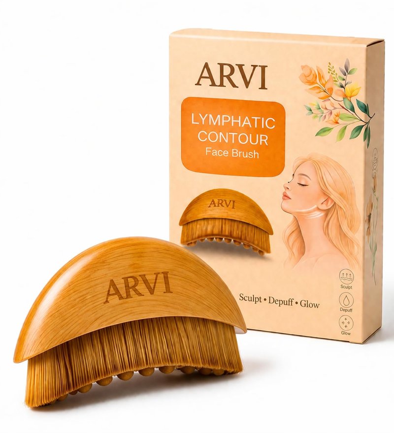 ARVI Lymphatic Contour Face Brush – Ultra Soft Facial Lymphatic Drainage Brush for Sculpting, Depuffing & Jawline Definition – Gentle Dry Brush for Face & Neck, No Irritation