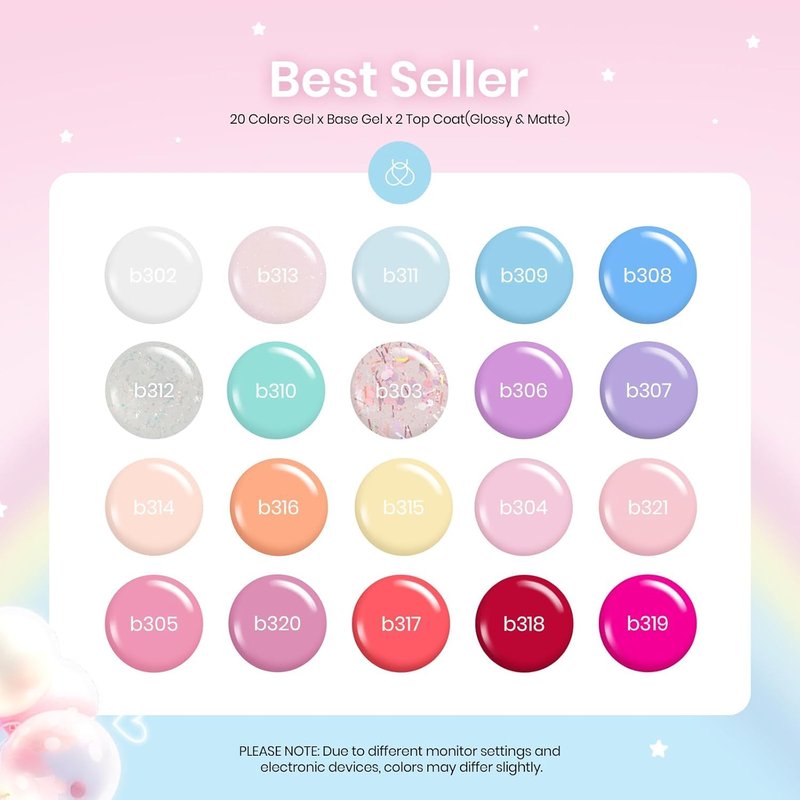 Beetles Gel Nail Polish Set, 20 Colors Pastel Pink Blue Purple Green Yellow Nude Summer Gel Nail Polish, UV LED Soak Off Gel Polish Kit DIY Manicure Gift for Women