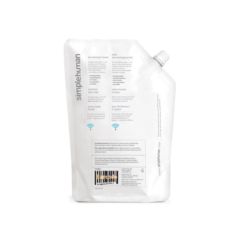 simplehuman Moisturizing Liquid Hand Soap Refill - Fragrance-Free, 34 Fl Oz Pouch