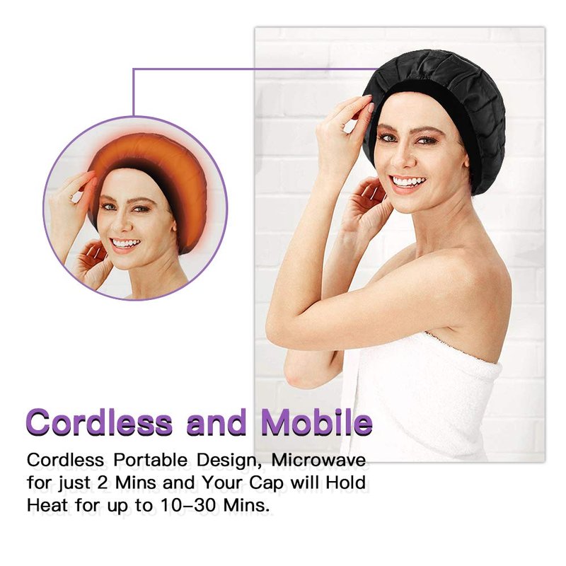 Beautybaby Cordless Deep Conditioning Heat Cap, Microwavable Treatment Steaming Heat Cap for Thermal Spa Curly Hair, 100% Natural Cotton Flaxseed Seed Interior