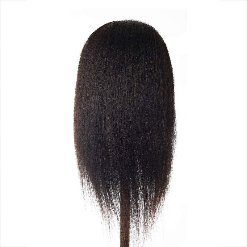 100% Real Hair Mannequin 22"-24" Afro Fluffy Light Yaki kinky Straight Textured Cosmetology Beauty School Head Included C-Clamp free of Purchase Black(22~24 Inch, #2)#2