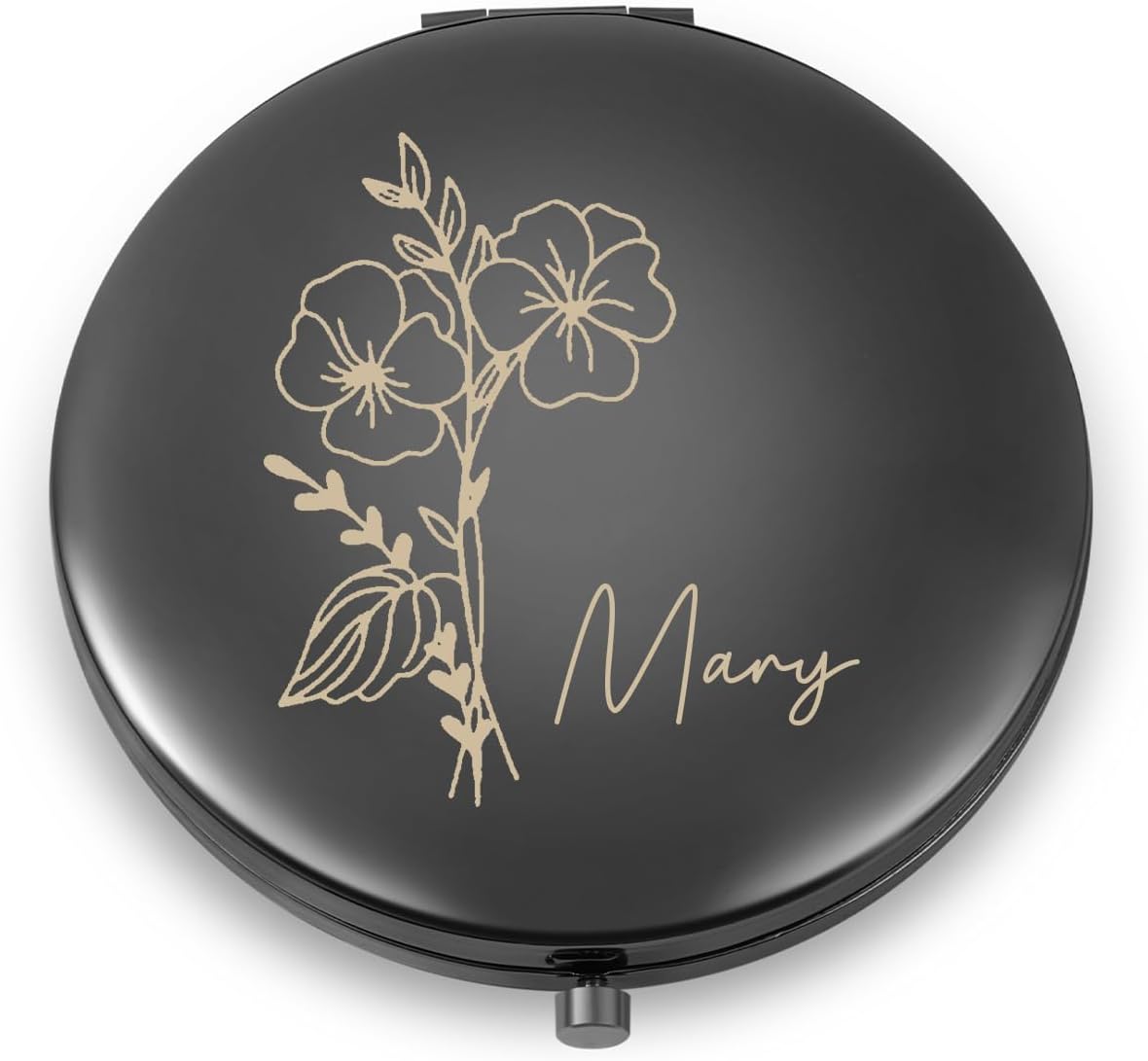 Skiennix Personalized Compact Mirror - Custom Birthflower Travel Makeup Mirror for Women | Black
