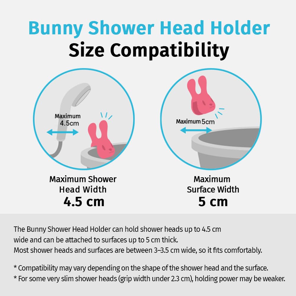 Fourfeet Bunny Shower Head Holder Clip ㅣ Durable Silicone Grip for Bathroom ㅣ Made in Korea ㅣ Secure and Non-Slip Mount for Handheld Showers ㅣ Easy to Install for All Ages - Pink