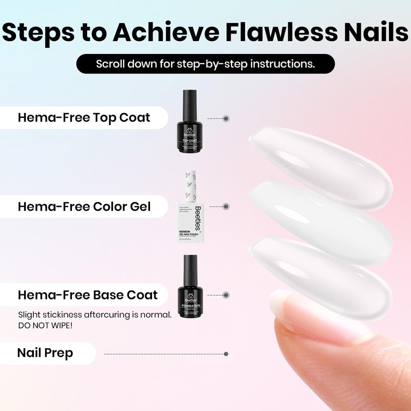 Beetles HEMA Free Gel Polish Set 15ml, White Gel Nail Polish with Gel Base and Top Coat, UV LED Soak Off Gel Polish Kit for Sensitive Nails, DIY French Tip Manicure