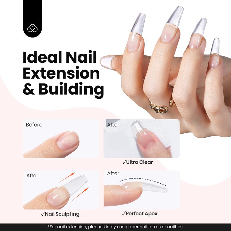 Beetles HEMA-Free Hard Gel for Nails-2 Pcs 1oz 9 in 1 Clear Jelly Pink UV/LED Lamp Cured Sculpting Stengthener Gel for Nail Extension & Nail with Flat Nail Brush for Manicurist Women