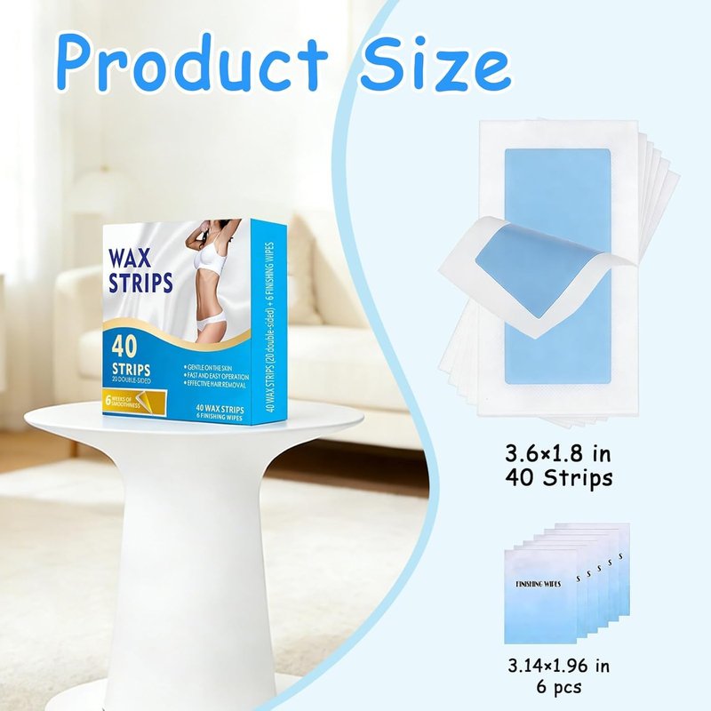 Face Wax Strips for Hair Removal, 40 Facial Waxing Strips for Women with Sensitive Skin, Gentle & Fast At-Home Wax Strips for Face & Body, Upper Lip, Arm, Leg, Bikini Line (Blue)