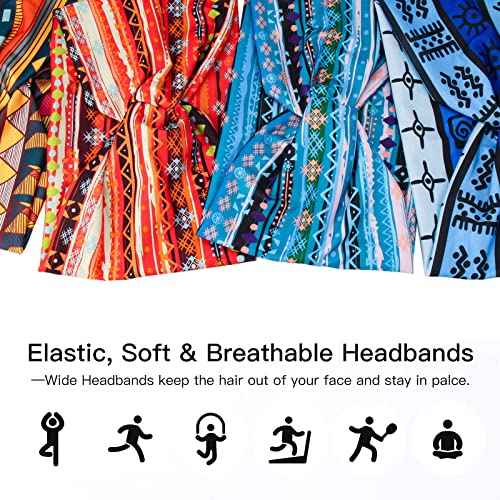 Wide African Headbands for Women Boho Twist Head Bands Elastic Turban Headwraps for Lady Yoga Sports Workout Stretchy Hairband,Pack of 8