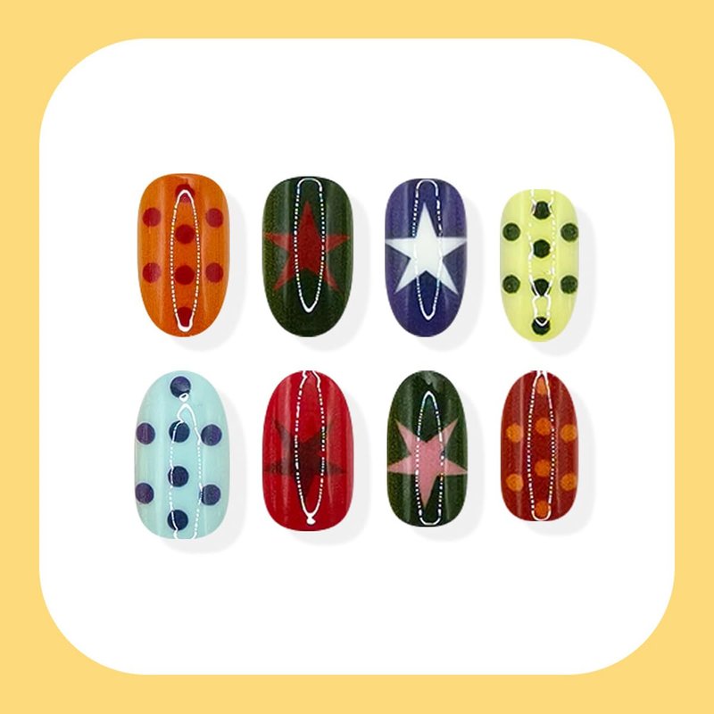 Red Press on Nails Short Almond Nails Press ons with Design Full Cover Stick on Nail for Women Manicure