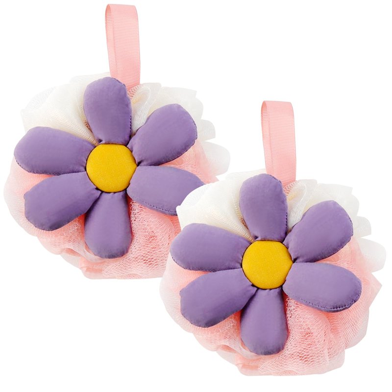 2PCS Cute Flower Bath Sponges Loofah Mesh Pouf Body Scrubber Exfoliating Shower Sponge for Women Shower Puff Soft Loofah Sponge Ball Bath Sponge for Sensitive Skin in Beauty Bathing Accessories