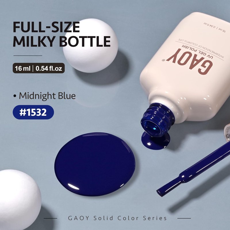 GAOY Deep Blue Gel Nail Polish - 16ml Soak Off Formula | UV Light Cure for DIY Manicure - 1532 Midnight Blue