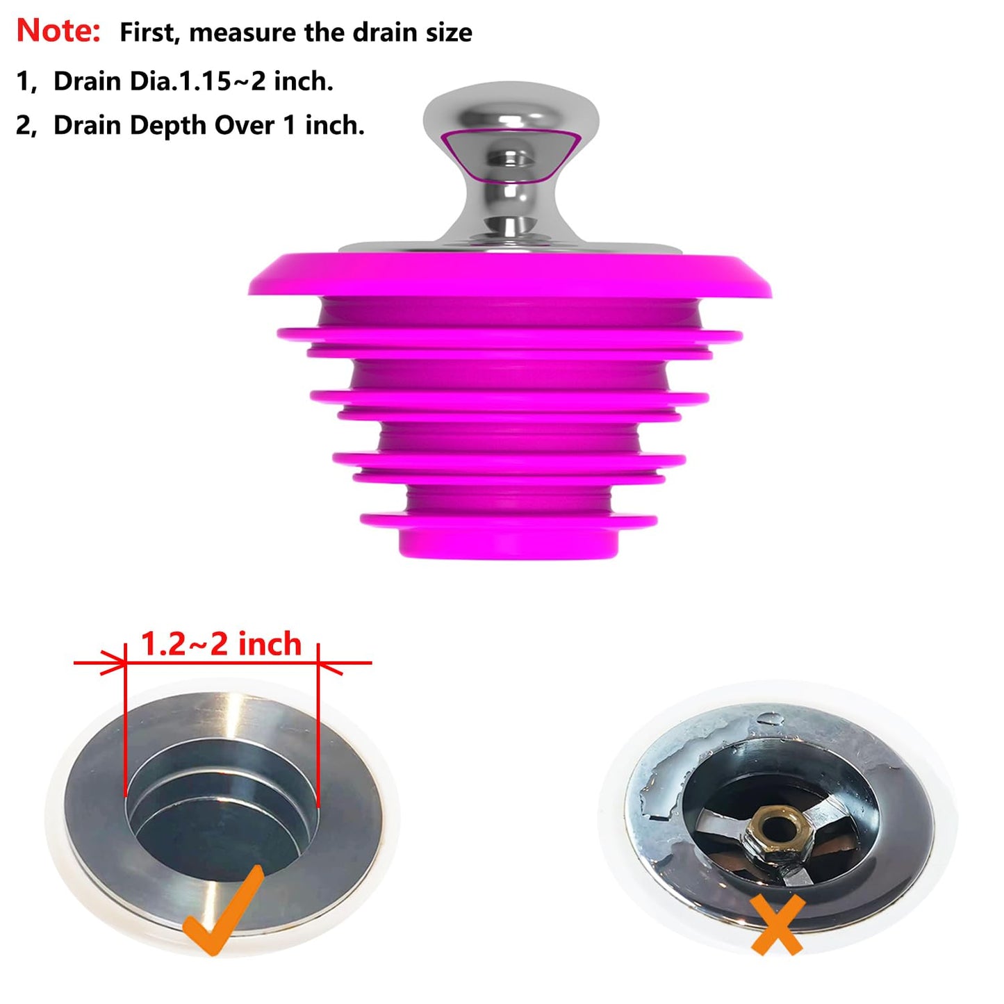 Bathtub Drain Stopper,Silicone Bathtub Stopper, Tub Stopper, Washbasin Drain Plug,Drain Plug (Pink，Patented Product)