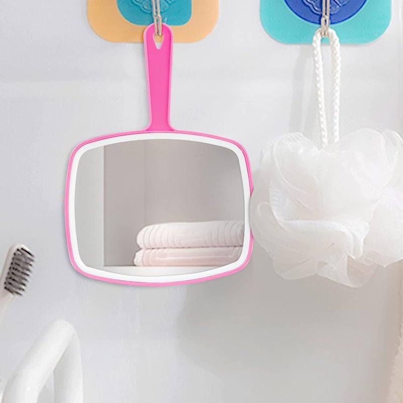 DVHOK Handheld Mirror, Portable Hand Mirror with Hanging Hole in Handle, Pink 10.4" L x 7.4" W