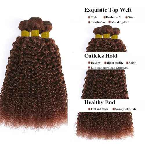20 22 24 Inch Inch Human Hair Bundles Copper Red Brown 33 Color Jerry Curly Bundles Human Hair 12A Unprocessed Quick Weave for Black Women Soft Sewn In with Double Weft