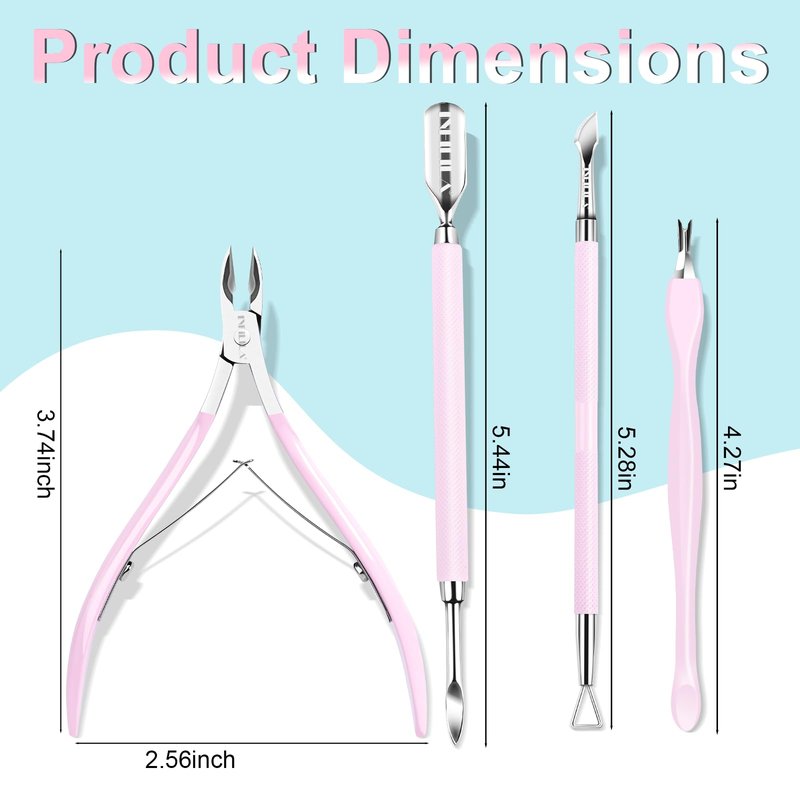 NXJ INFILILA Cuticle Remover Kit 4Pcs, Cuticle Remover Cuticle Trimmer Set Cuticle Pusher Nail Scraper Professional Pedicure Manicure Nail Tools Gift for Women Nail Tech Supplies