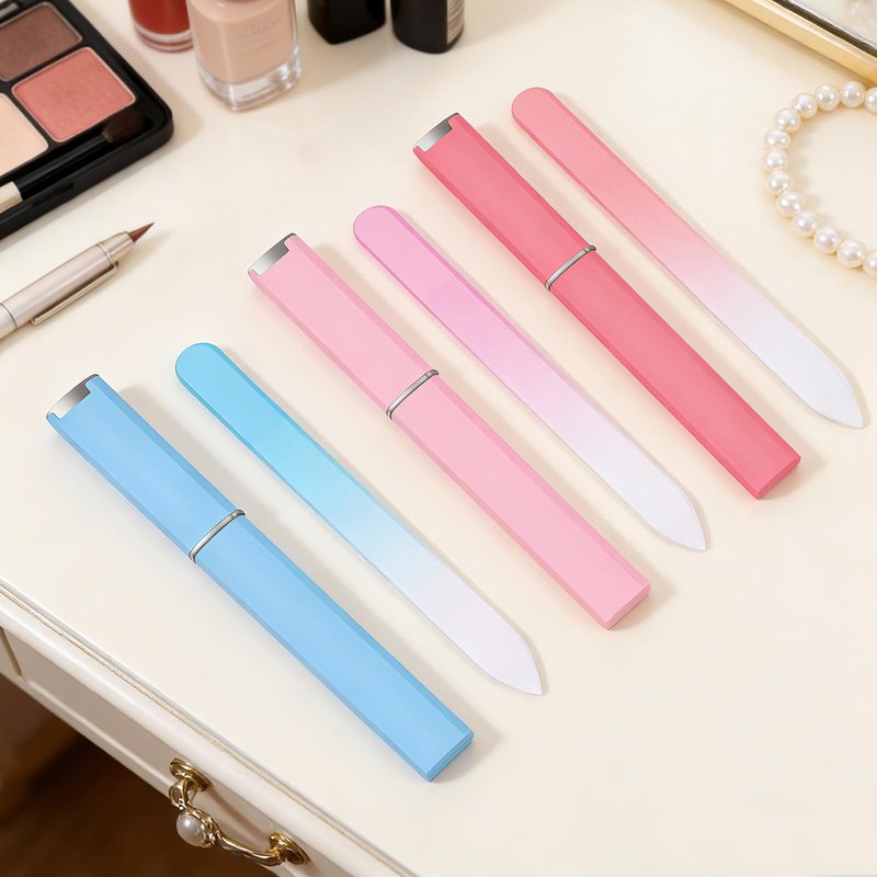 3 Pcs Glass Nail File,Crystal Nail Files with Case,Fingernail Files,Portable Glass Nail File Double Sided for Natural & Acrylic Nail Care,Manicure Tools Gifts for Women Girls