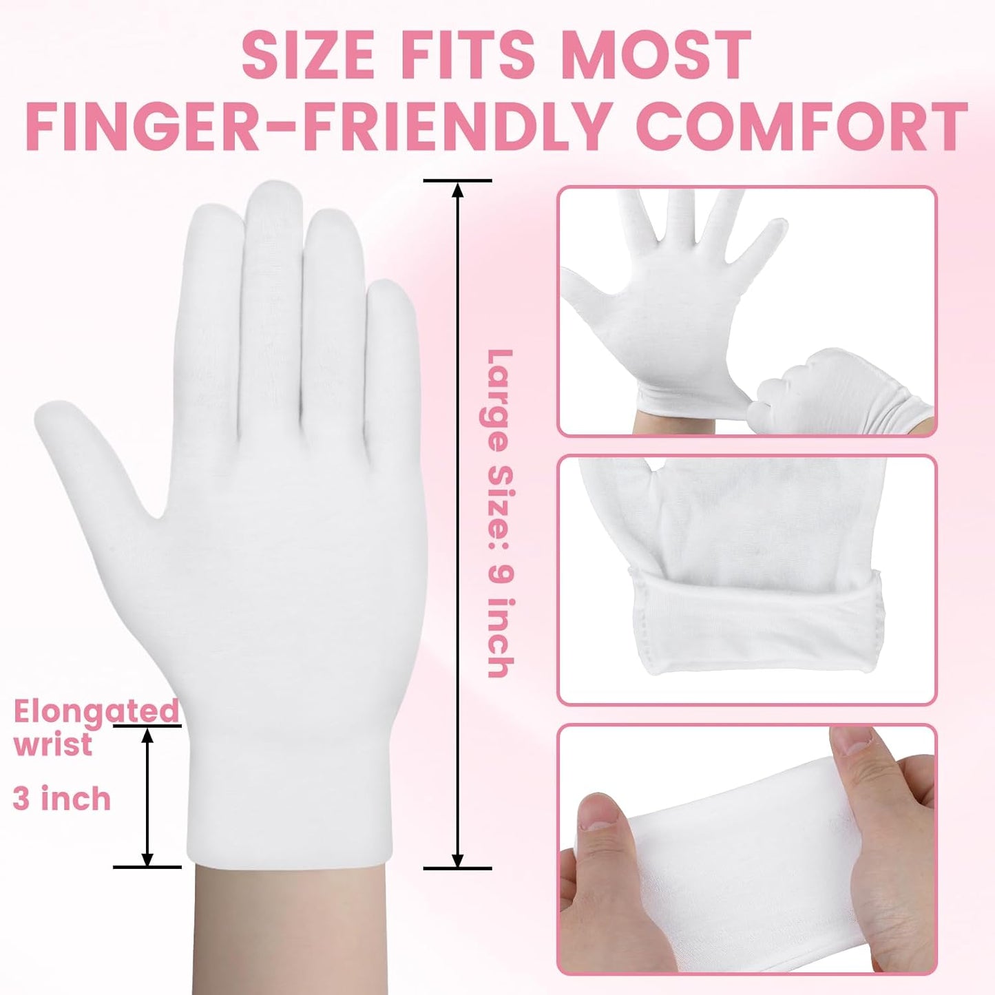 White Cotton Gloves - Soft Moisturizing Overnight Gloves for Eczema & Dry Skin | 20 Pcs Stretchable Spa Gloves for Men & Women
