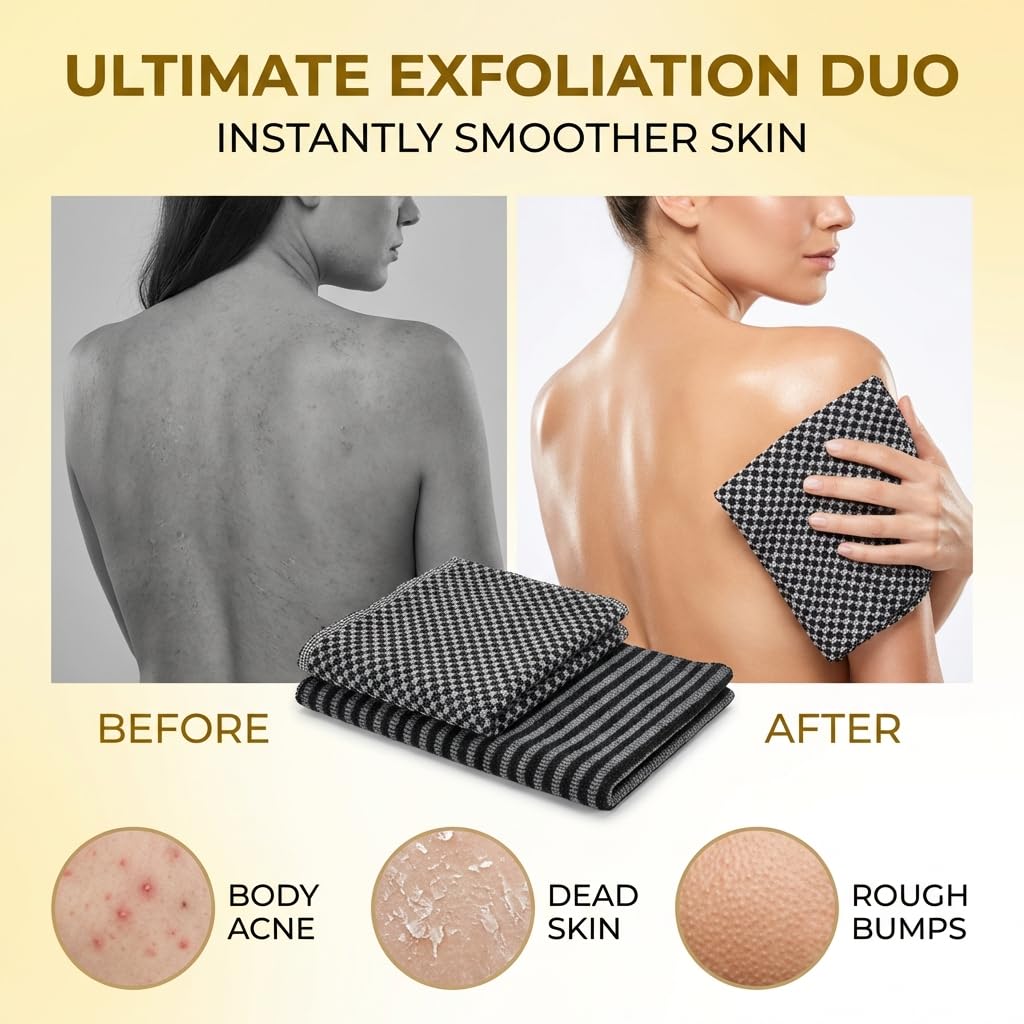 Ryetvok 2pcs Blissall Exfoliating Shower Towel,2-in-1 Advanced Exfoliatings Microfiber Towels, Premium Scrub Wash Cloth for Body Face,exfoliating Towels-Body Scrubber with 2 Sides for All Skin Types