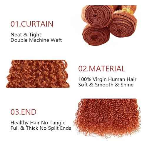 Color 350 Kinky Curly Bundles Orange Human Hair 3 Bundles Curly Wave Brazilian 100% Unprocessed Virgin Extensions Double Weft Bundle 26 28 30 Inch