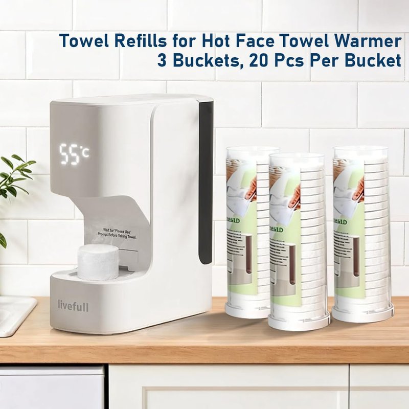 Skiennix Disposable Face Towels - 60 Pcs Compressed Refills for Hot Towel Heater | 3 Buckets, 20 Pcs Each