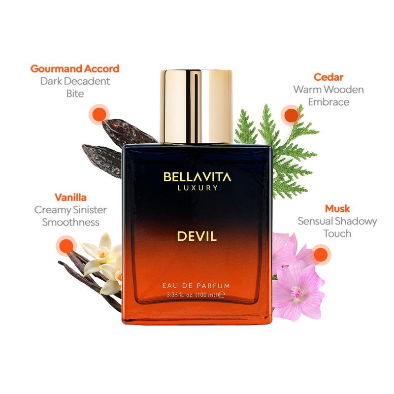 Bellavita Luxury Devil Eau de Parfum | 100 ml (3.4 fl.oz.) | Perfume for Men and Women | Oriental Spicy, Saffron, Amber, and Cedar Notes | Long Lasting Unisex Fragrance