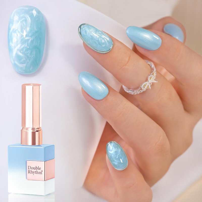Gel Nail Polish - Double Rhythm 15ML Pearl Blue Soak Off for DIY Manicure at Home