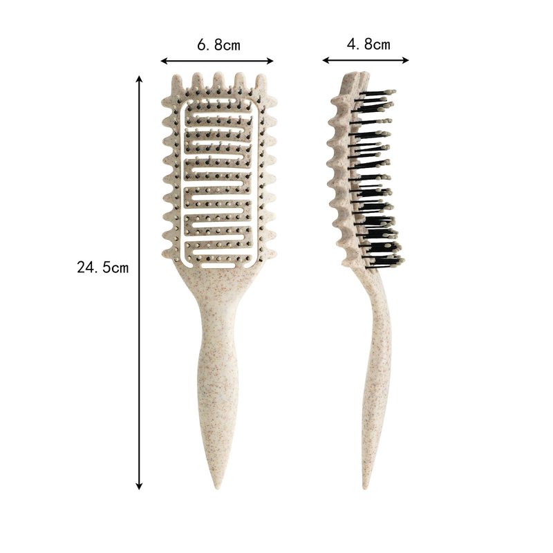 Curl Defining Brush for Curly Hair, Vented Detangling Hair Brush for Wet and Dry Styling, Curved Brush for Shaping and Smoothing Curl Clumps, Lightweight Hair Brush （Beige）