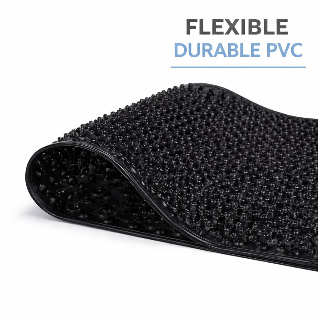 Grass Textured Spa Quality Foot Scrubber Shower Bath Mat Anti-Slip 24.5" x 13.5" Comforts Tired Feet Black
