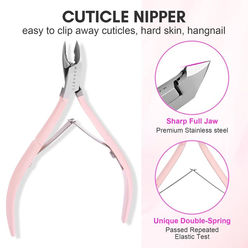 Makartt Cuticle Trimmer Set - Professional 3 PCS Pink Nail Tools with Stainless Steel Dual End Pusher | Manicure & Pedicure Essentials