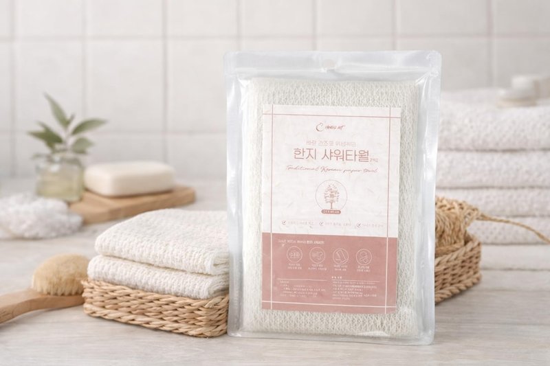 Korean Exfoliating Shower Cloth 2 Pack, Long Back Scrubber Washcloth for Body, Gentle & Quick-Dry Hanji Fabric, Soft Daily Cleansing, Made in Korea, Size (10.6 inX 37.4 in)