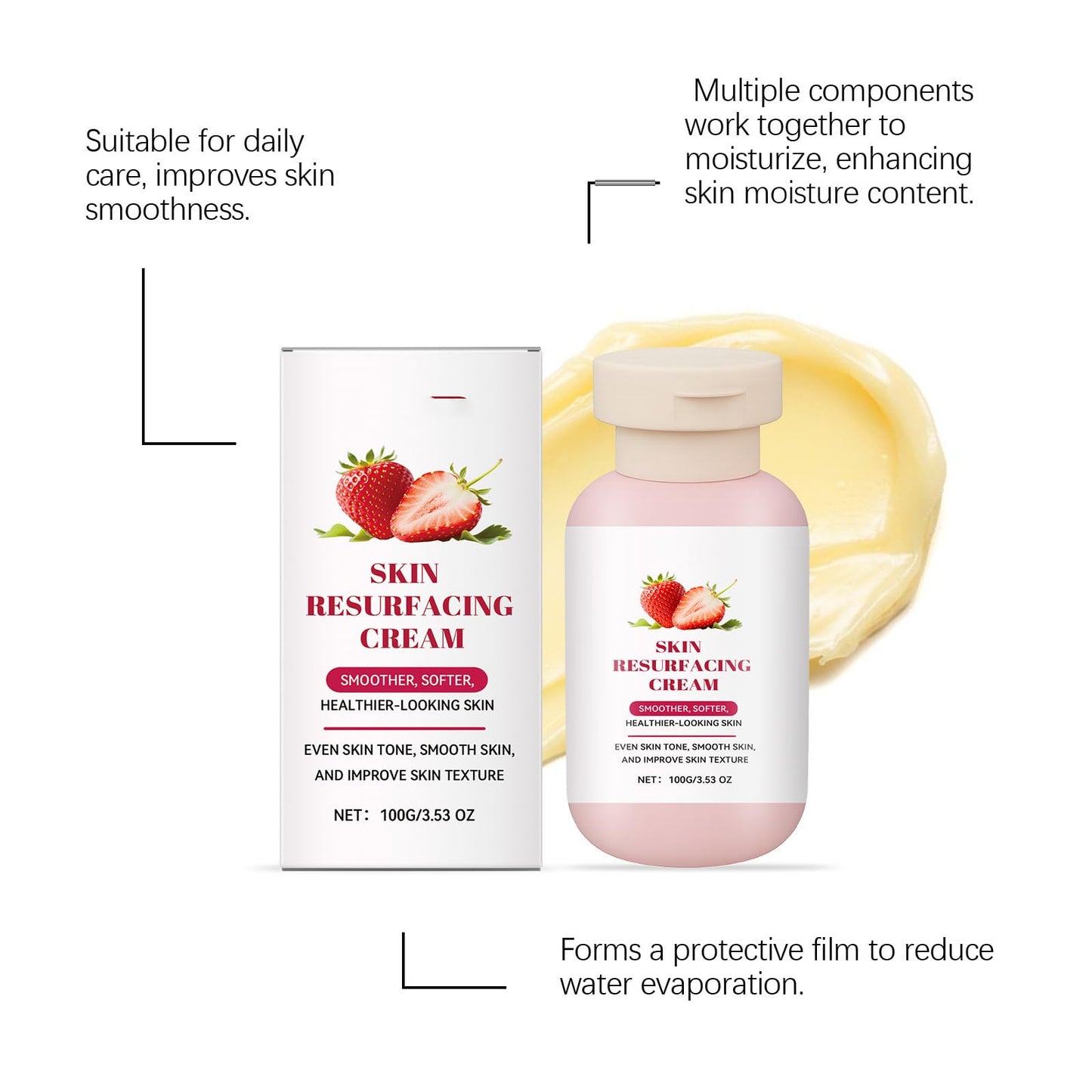 Soelegant Strawberry Skin Resurfacing Cream with Lactic Acid - Exfoliating Body Cream for Bumpy Rough Skin on Arms Legs, Deep Hydration Moisturizing, Smoothing & Renewal, 3.53 OZ