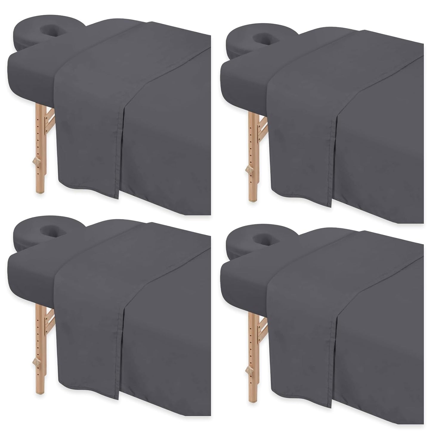 Skiennix Premium Microfiber Massage Table Sheets - 3-Piece Set with Fitted Cover & Face Rest - Grey