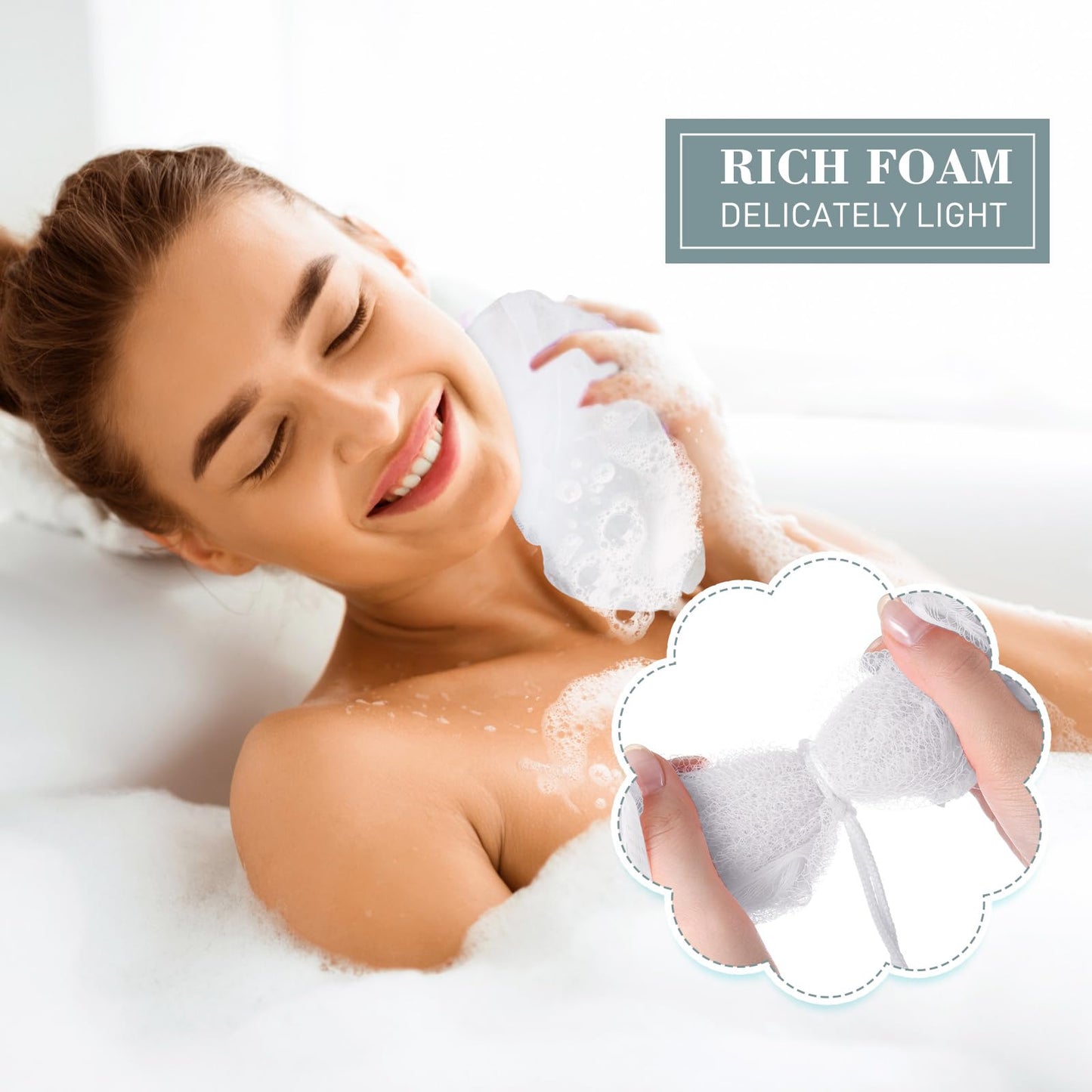 Sunnyray 200 Pcs Loofahs Bulk Bath Sponge Shower Luffas Exfoliating Body Scrubber Packs Soft Mesh Loofahs Balls Travel Cleaning Wash Puff Bathing Accessories for Women Men, 20g (Pure White)