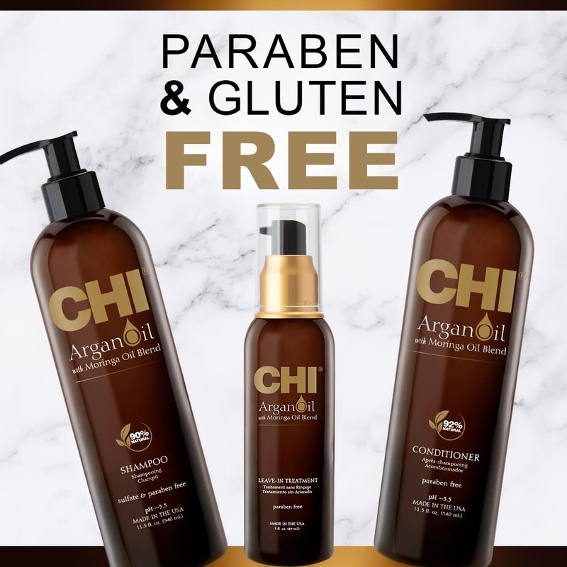 CHI Argan Oil Luxe Trio Kit - Shampoo, Conditioner & Moringa Oil | 11 fl. oz. Set of 3