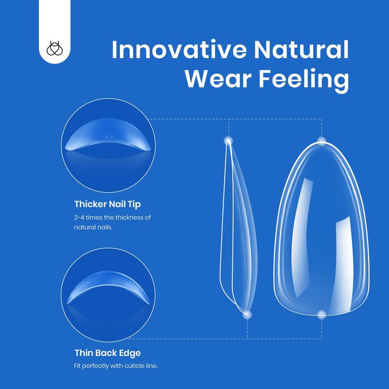 Beetles Gel Nail Tips Soft Nail Extension Set 504Pcs 12 Sizes Pre-Shape Clear Short Almond Nail Tips Press on Soft Gel Tips for Full Cover Soak off False Nails for Nail Art DIY Home Manicure