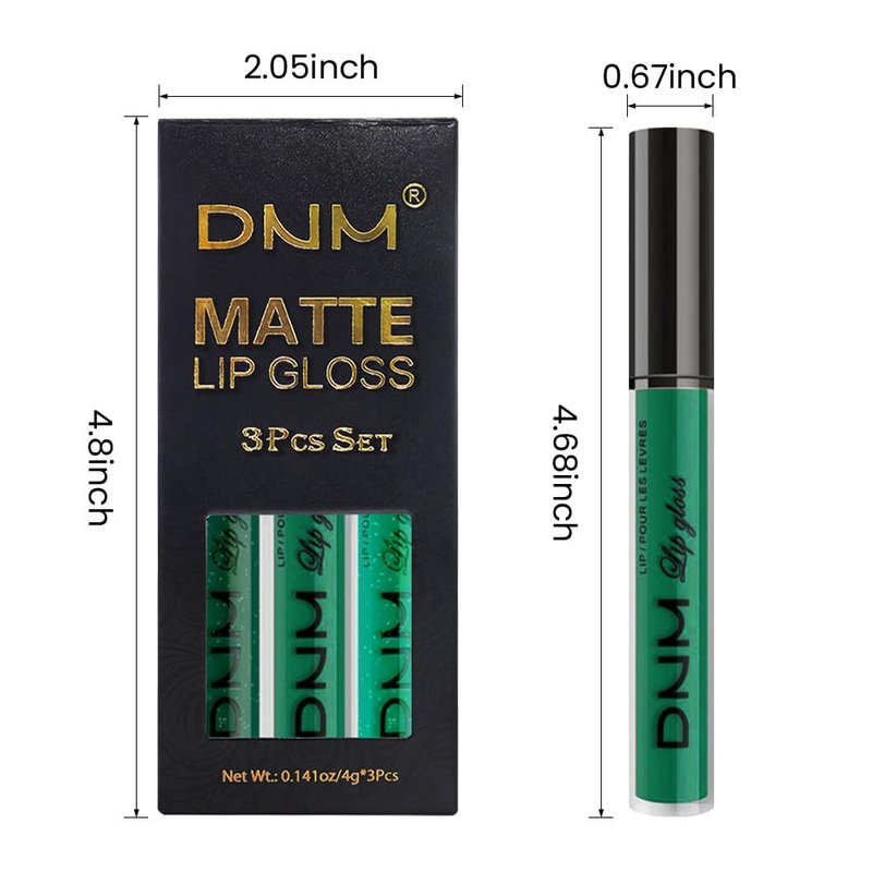 evpct 3Pcs Green Matte Glitter Liquid Lipstick Lip Stain Sets for Women, Matte Shimmer Lipstick Long Lasting Waterproof Permanent 24 Hours original, Magic Lip Sticks Pack for Halloween Daily Makeup