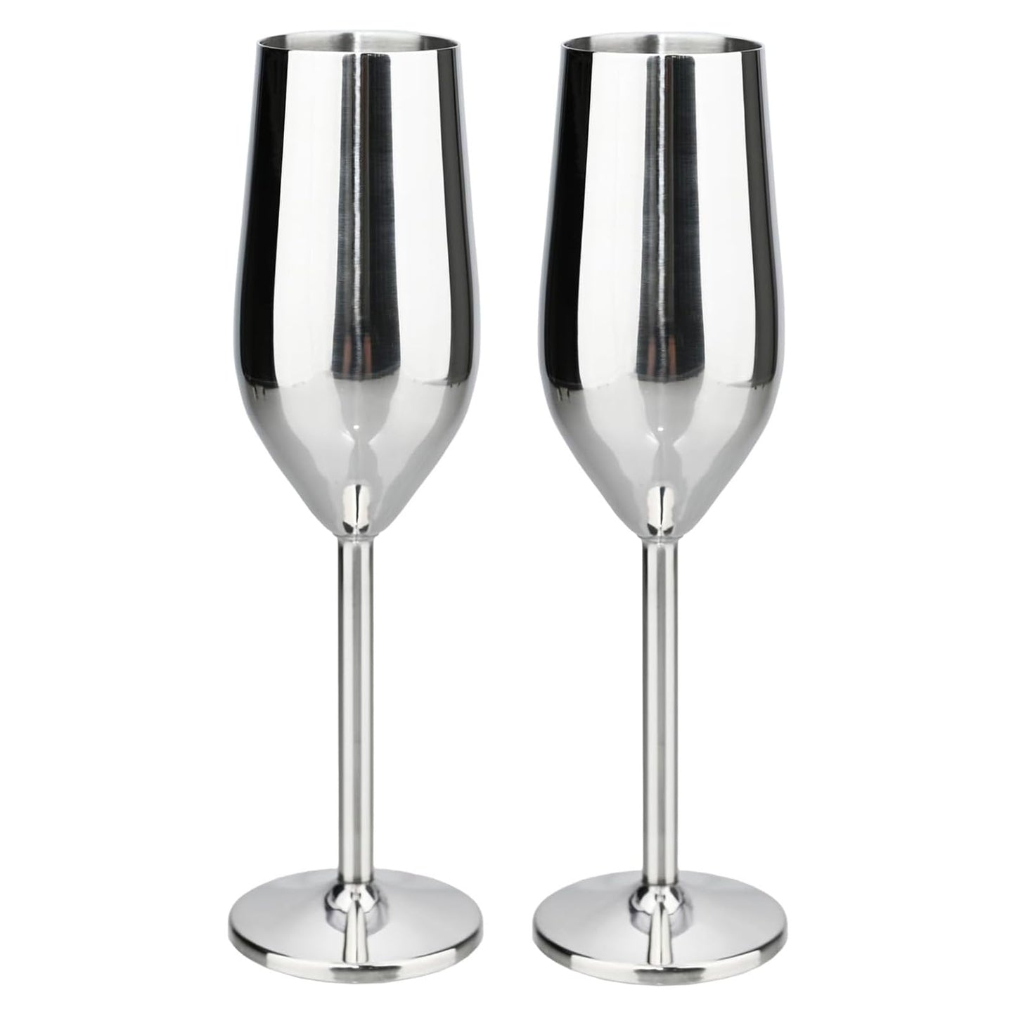 TJ Unbreakable 8 Oz Stainless Steel Champagne Flutes (2 Pack)- Silver Champagne Glasses - Reusable Indoor Outdoor Drinkware - Keeps Drink Cool for Longer - Gift Idea