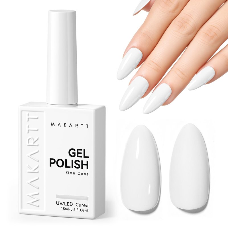 Makartt Ultra-Pigmented White Gel Nail Polish 15ml: One Coat White Gel Polish High Gloss Shine, Salon-Grade UV Polish Gels Perfect for French Tips & Nail Art Manicure DIY Salon Home