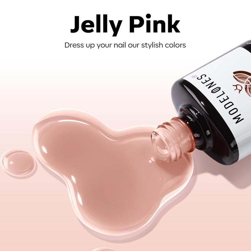 modelones Nude Gel Polish Jelly Natural Pink Gel Nail Polish French Tip Base Color Translucent Soak Off U V Soap Nails for Nail Art Manicure at Home Valentin 15ML
