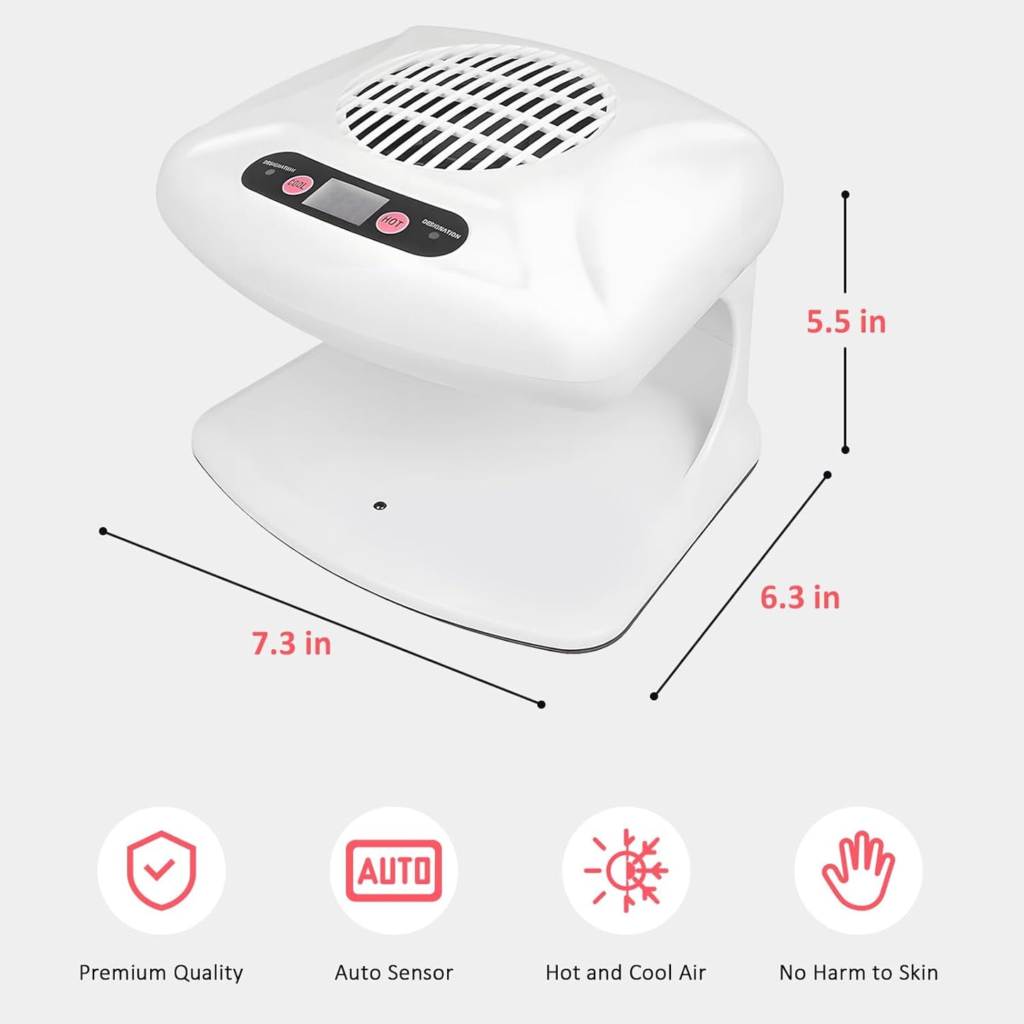 Skiennix Nail Dryer - 300W Professional Drying Fan with Sensor & Dual Air Modes | White