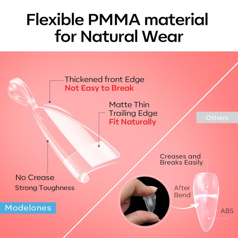Modelones Medium Almond Gel Nail Tips, 510Pcs Half Cover Fake Press on Nails Tips Pre-Etched Clear Natural Fit Acrylic Gel False Nails for Extension DIY Salon 15Sizes