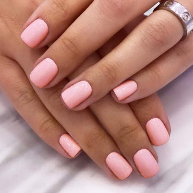 GLAMERMAID Extra Short Press on Nails, Solid Pink Fake Nails Short Squoval, Coral Pink Natural Square Glue on Nails, Light Pink Acrylic False Nails, Reusable Opaque Glossy Round Fake Nails for Women