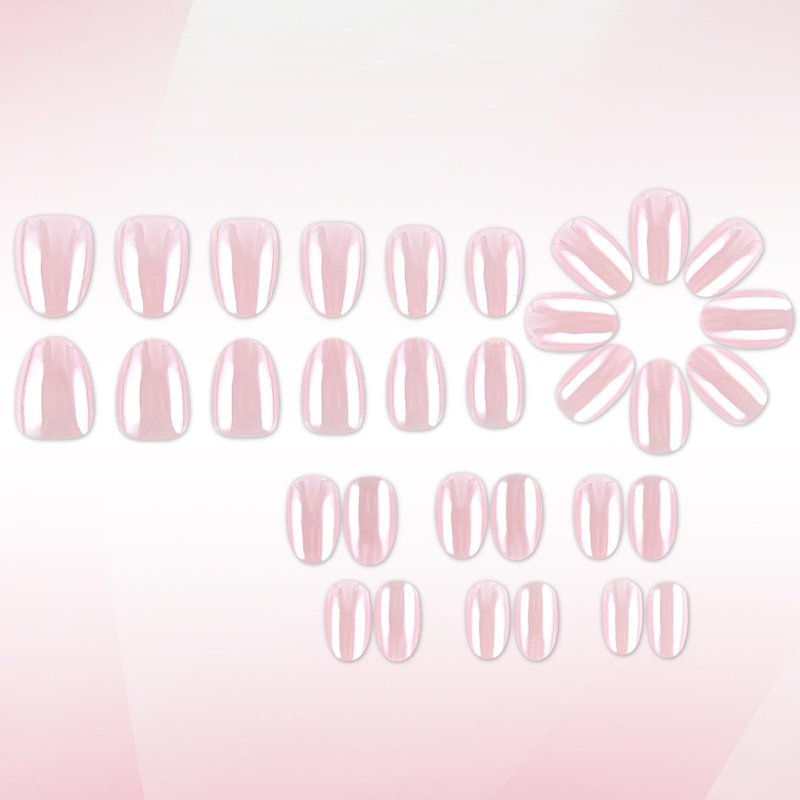 Pink Press On Nails Short Almond Fake Nails Chrome With Metal Mirror Design Artificial Glossy Acrylic Nails Glossy Full Cover False Nail Cute Stick On Nail For Women Manicure Decoration 32pcs