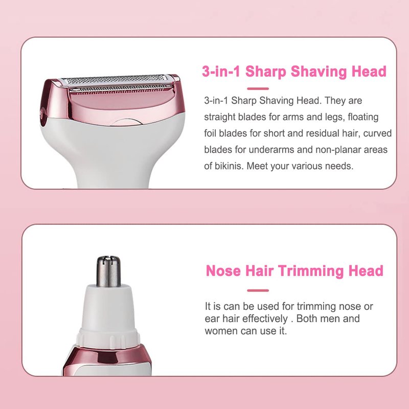 ANFOOS Electric Razor for Women,Hair Trimmer for Face Nose Eyebrow Beard Mustache Arm Leg Armpit Bikini,Painless Rechargeable Portable 4 in 1 Womens Body Shavers Set