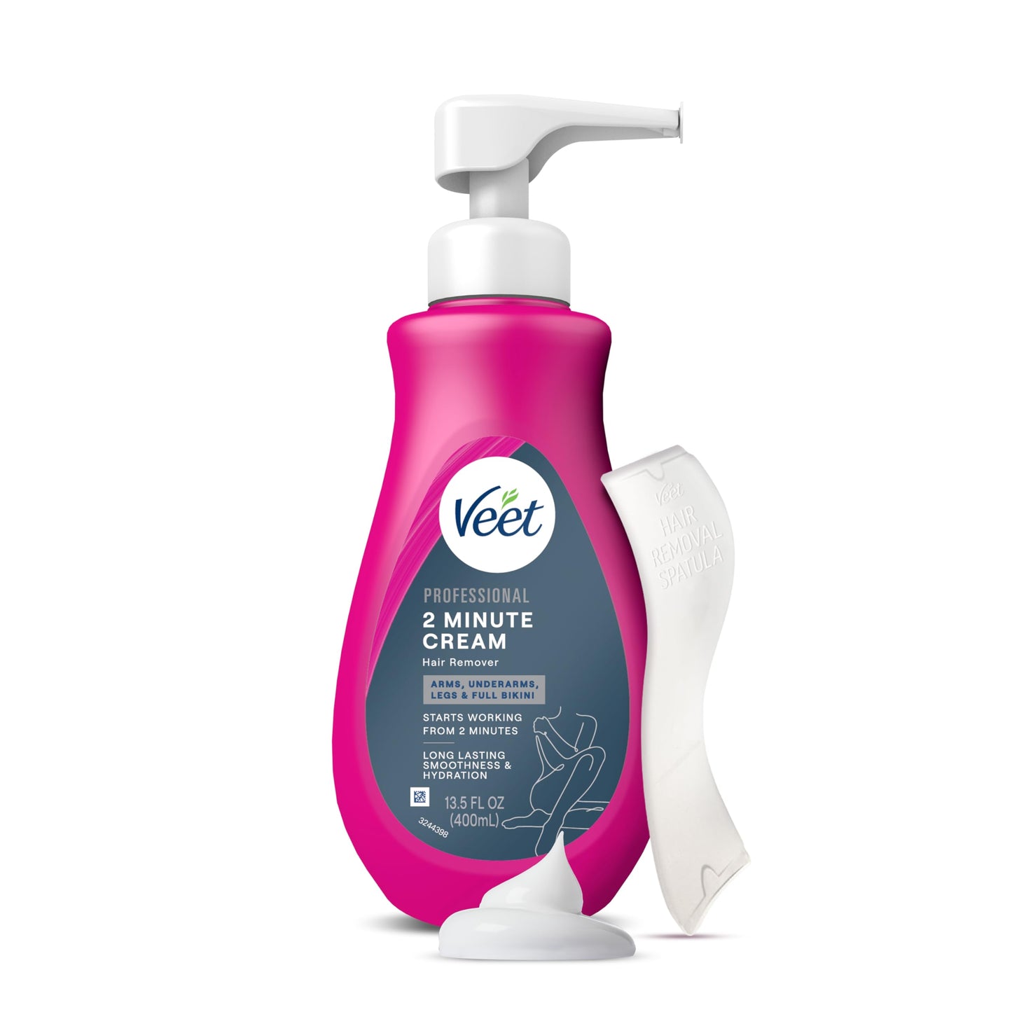 Veet Professional 2 minute Hair Removal Cream for all skin types including sensitive, 13.5 fl oz, Long-Lasting Fast-Acting, Dermatologically Tested. Use on arms, underarms, legs, and full bikini area (Pack of 2)