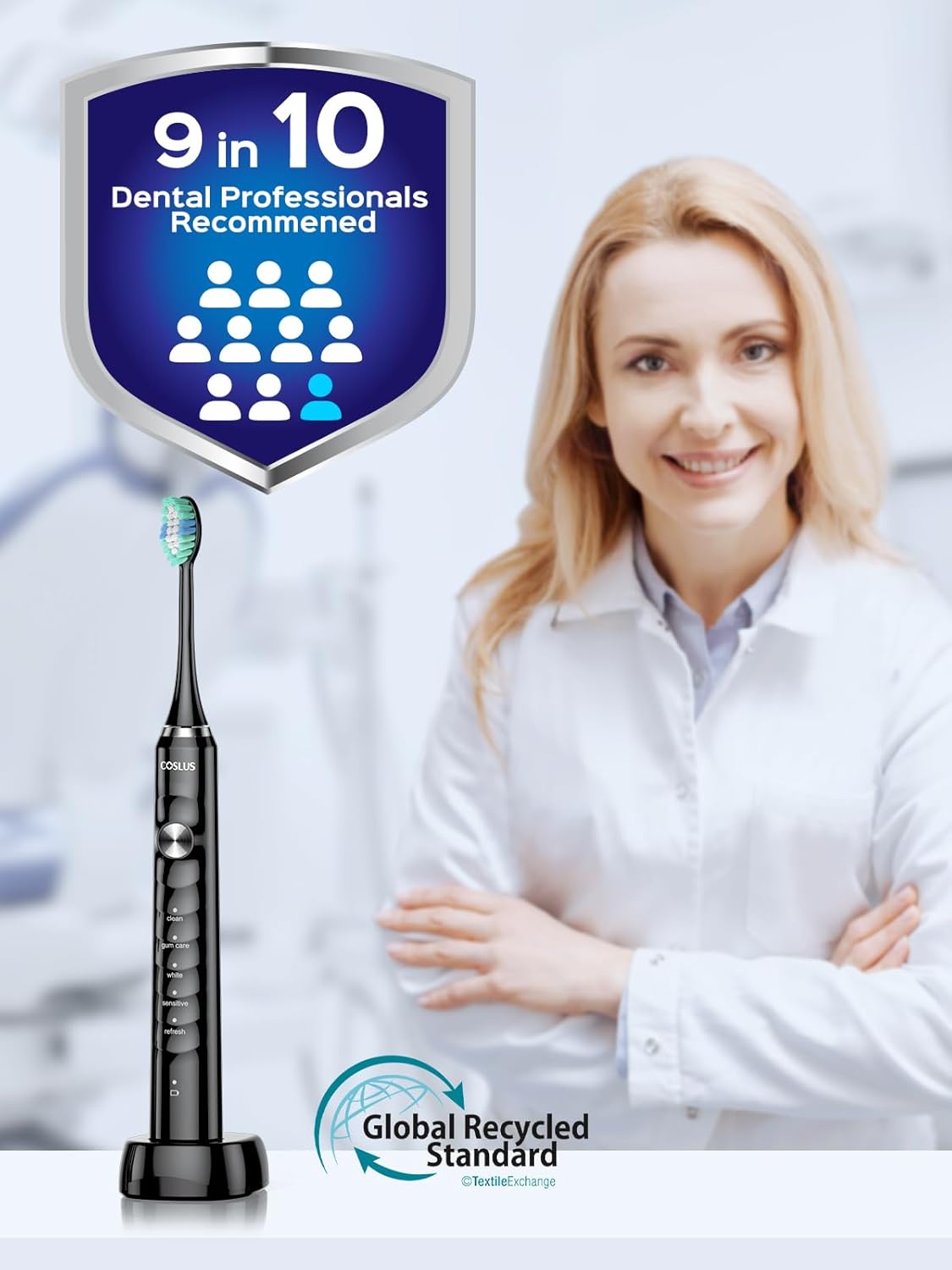 Sonic Electric Toothbrush for Adults - 47000 VPM Deep Cleaning, 5 Modes, Wireless Charging | Black with Travel Case & 6 Brush Heads